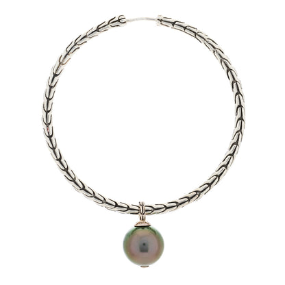 John Hardy Sterling Silver Tahitian Pearl Drop Hoop Earrings 4 of 8