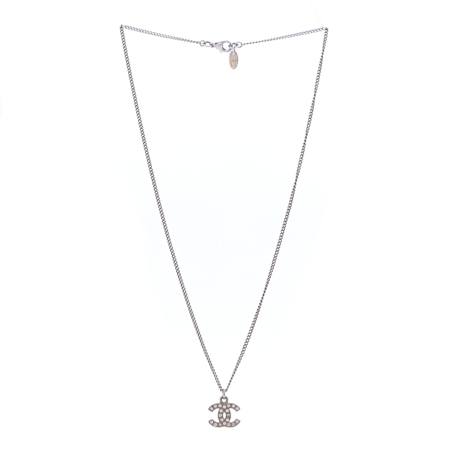 Chanel Crystal Timeless CC Necklace Silver 3 of 6