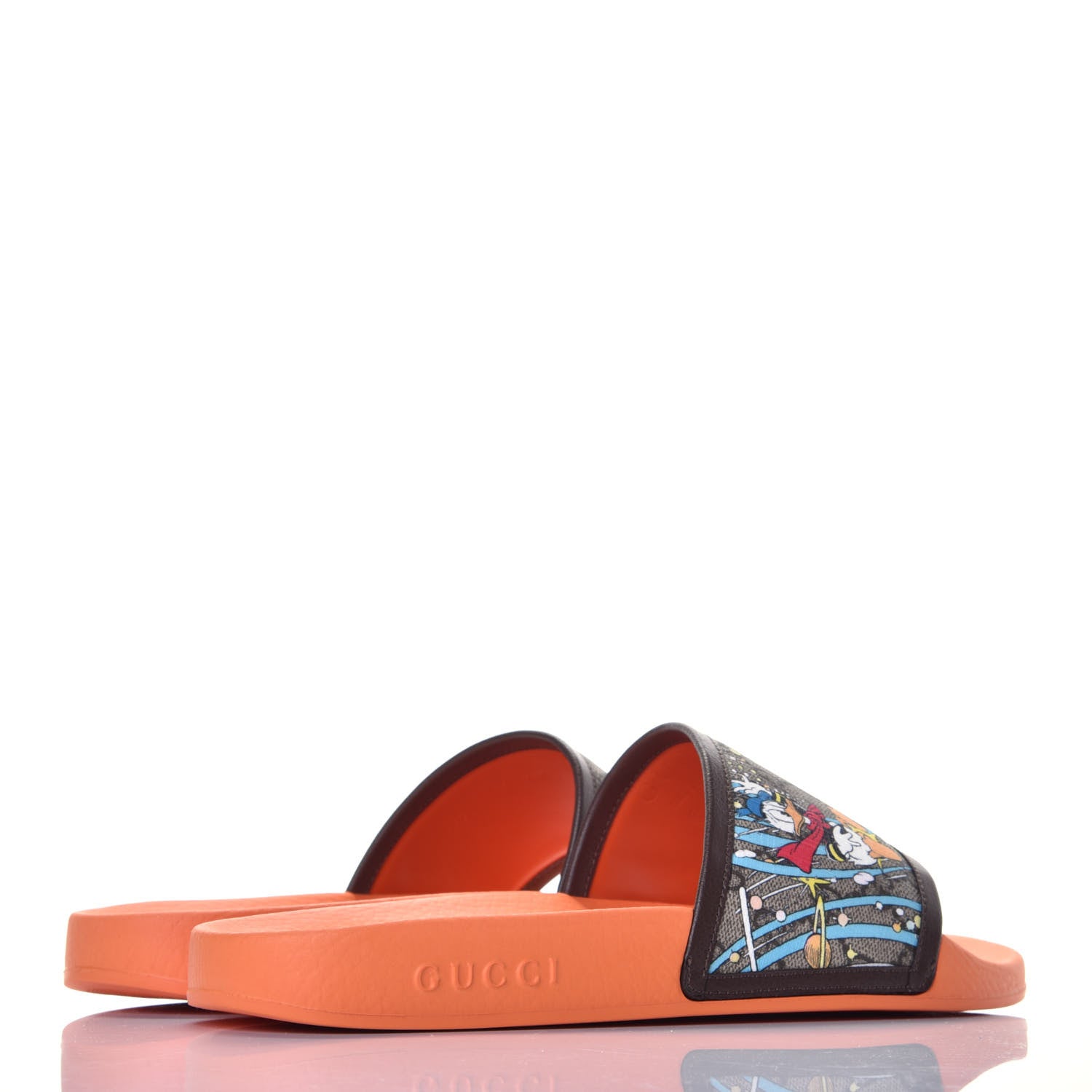 Gucci X DISNEY GG Supreme Monogram Donald Duck Mens Slide Sandals 8 Beige Ebony New Acero 4 of 7