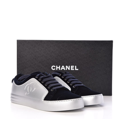 Chanel Calfskin Velvet Womens CC Sneakers 39 Navy 11 of 11