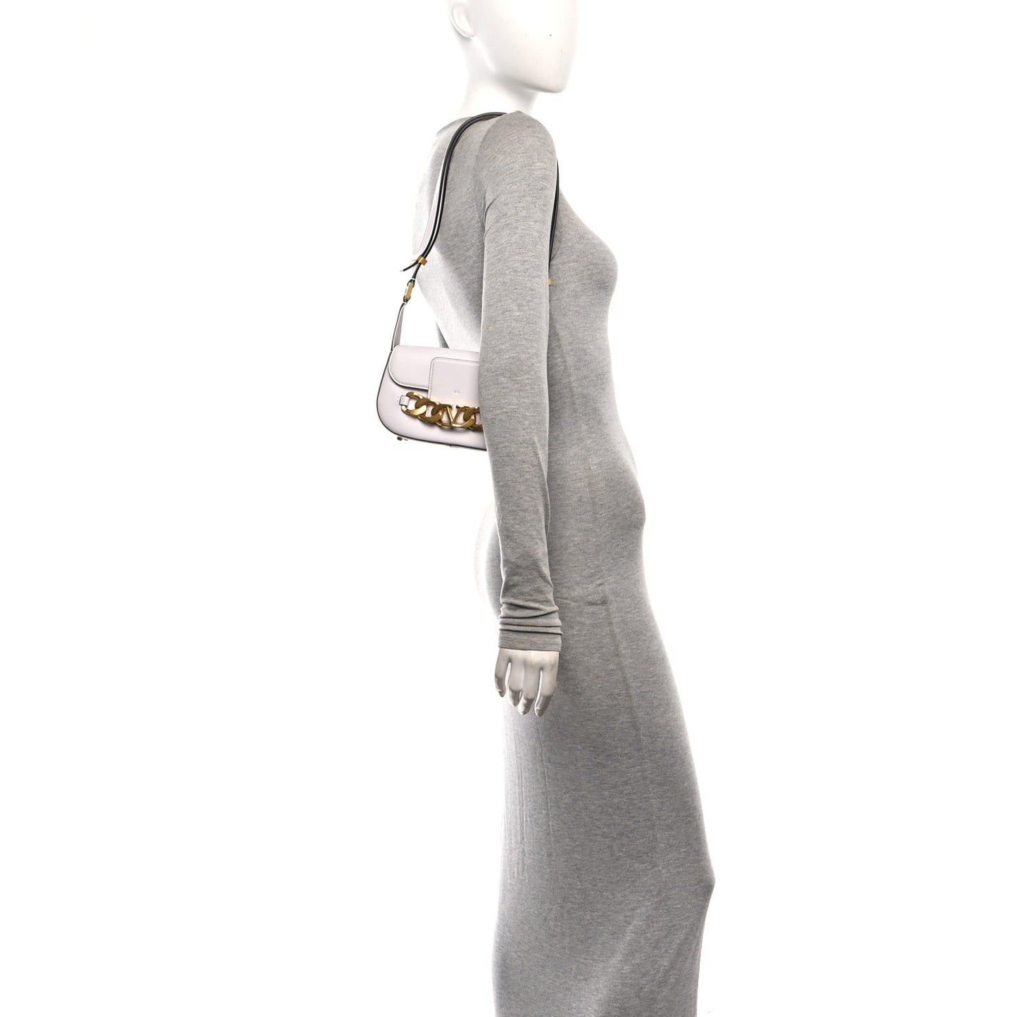 Calfskin Small Vlogo Chain Shoulder Bag Optic White