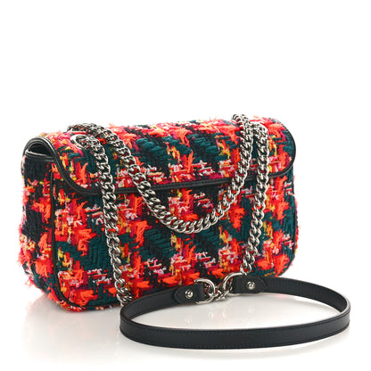 Gucci Tweed Check Poule Calfskin Small GG Marmont Shoulder Bag Pink Petroleum Multicolor Black 3 of 11