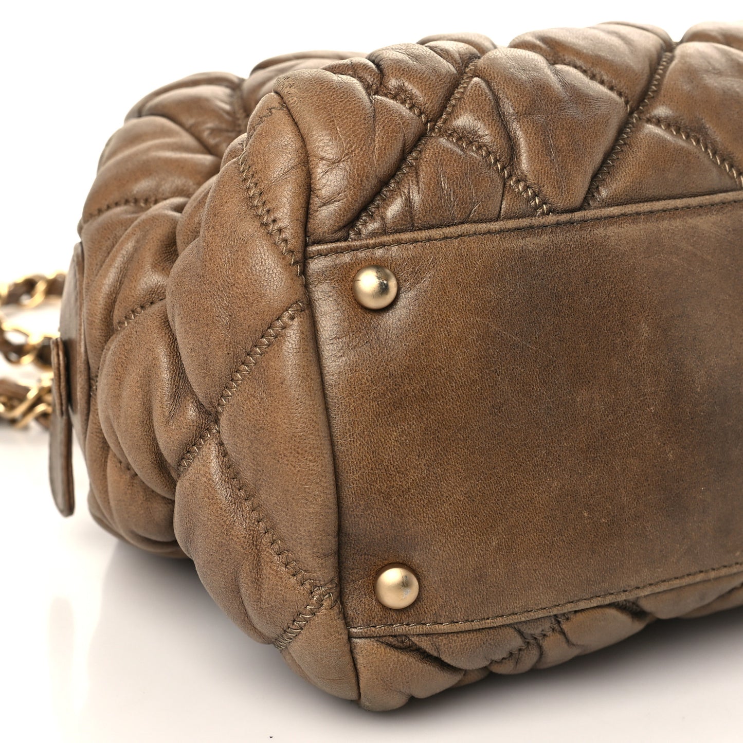 Lambskin Bubble Quilt Bowler Dark Beige