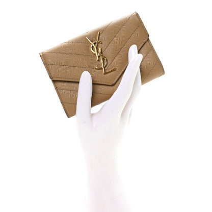 Saint Laurent Grain De Poudre Matelasse Chevron Small Monogram Envelope Wallet Dark Latte 2 of 8