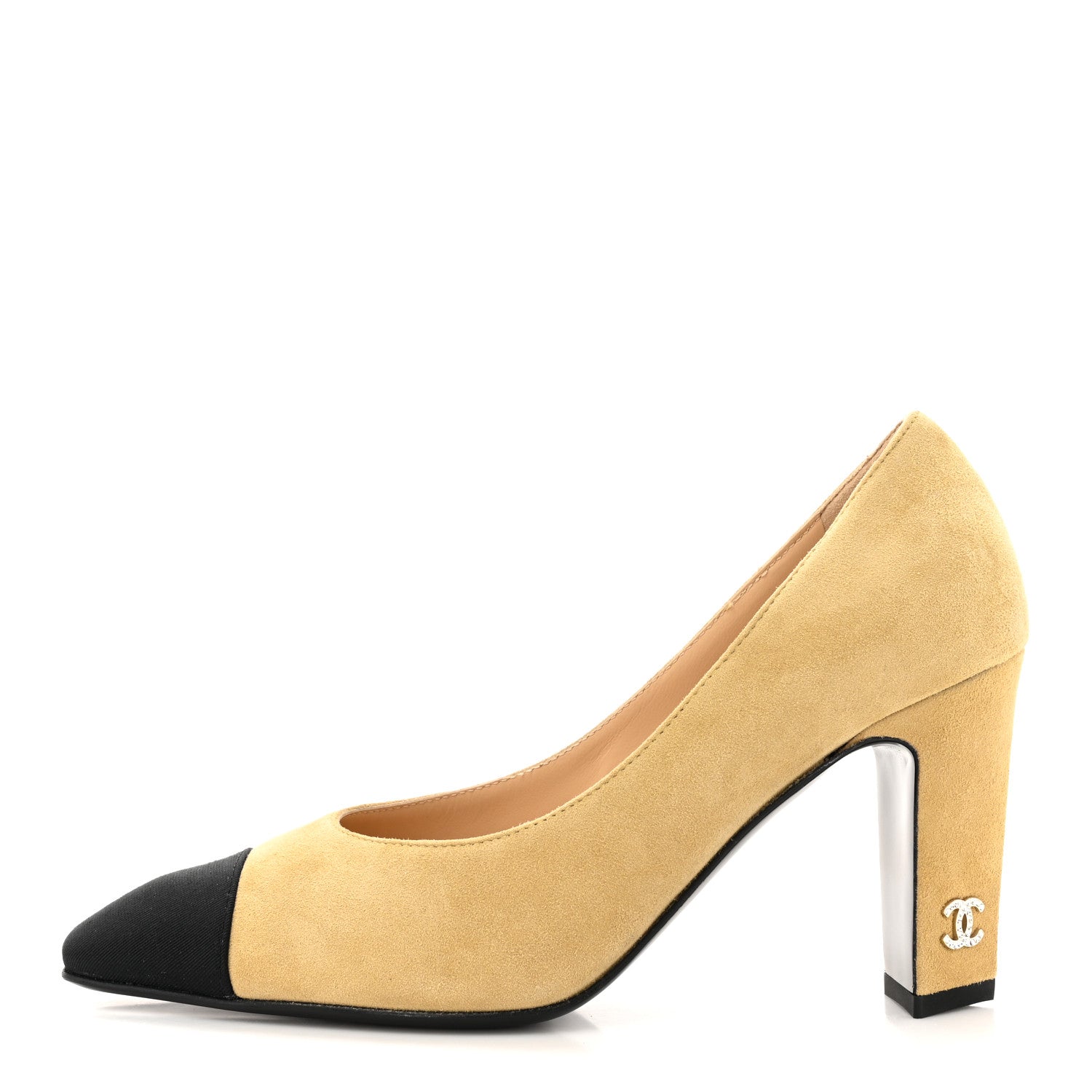Chanel Suede Grosgrain Cap Toe CC Pumps 36 Beige Black 1 of 11