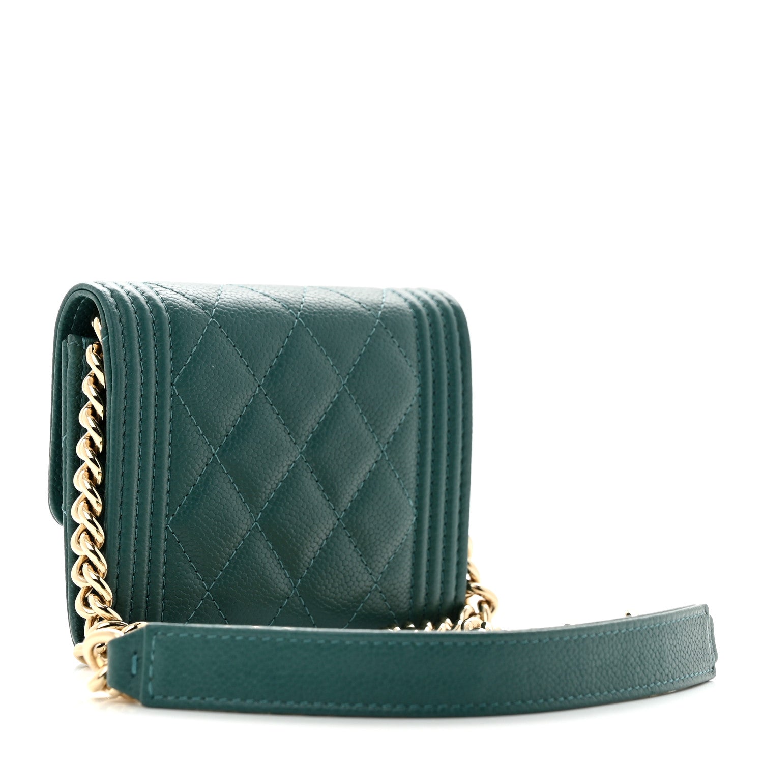 Chanel Caviar Quilted Boy Card Holder On Chain Green 3 of 10