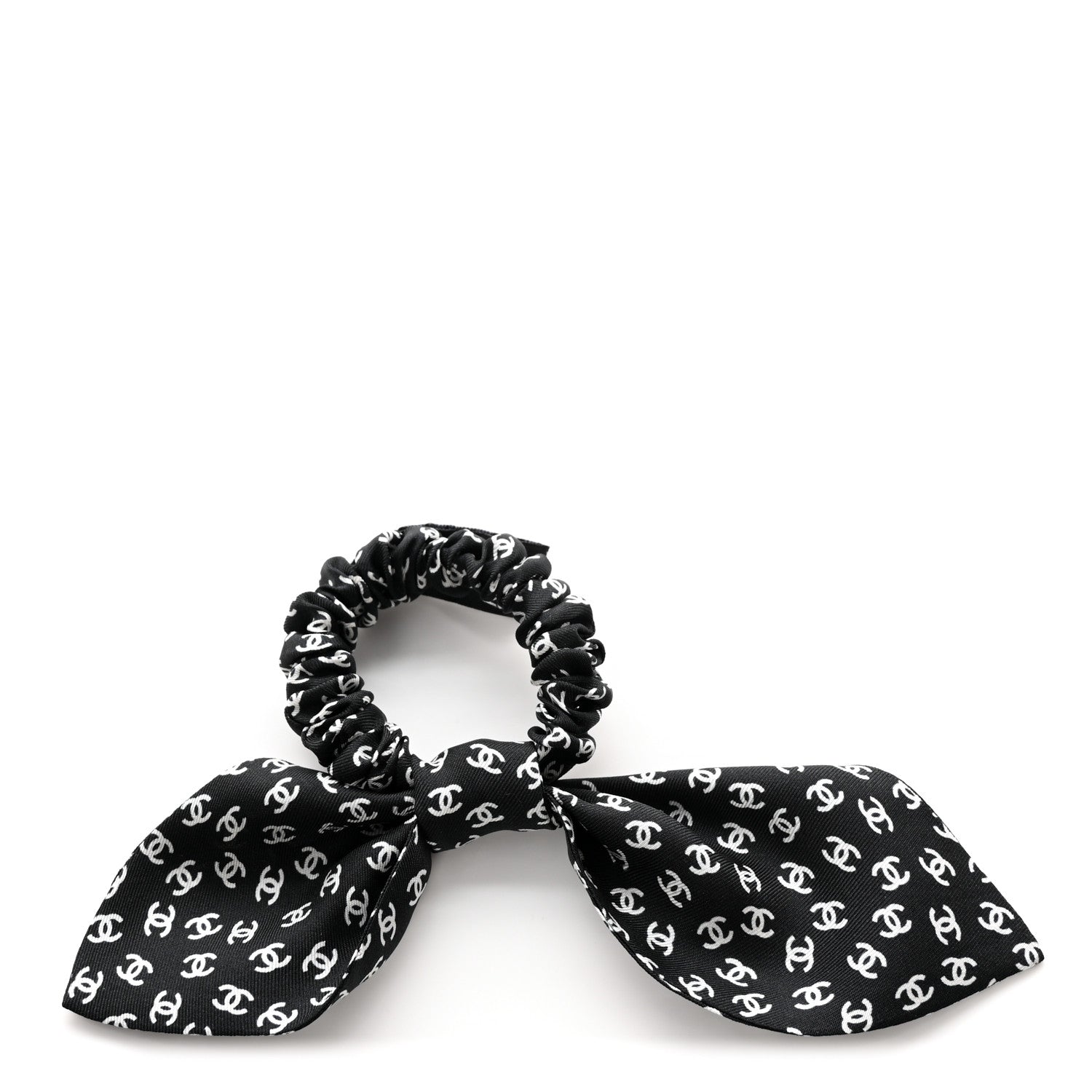 Chanel Silk Twill CC Scarf Hair Tie Black White 1 of 5