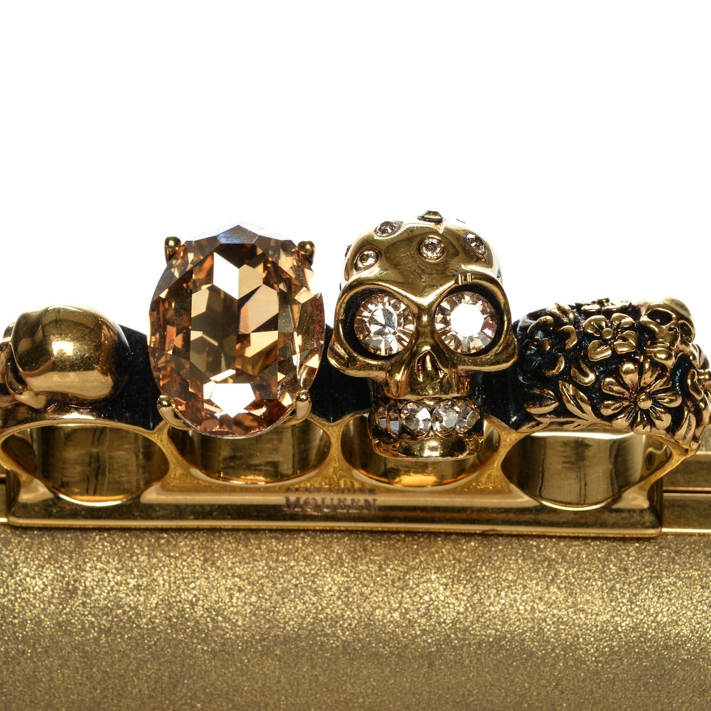 Metallic Skull Knuckle Box Long Clutch Gold