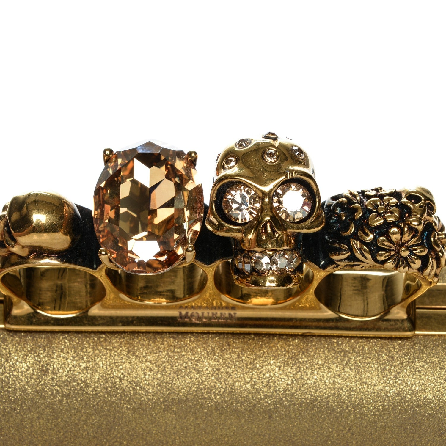 Alexander McQueen Metallic Skull Knuckle Box Long Clutch Gold 7 of 7