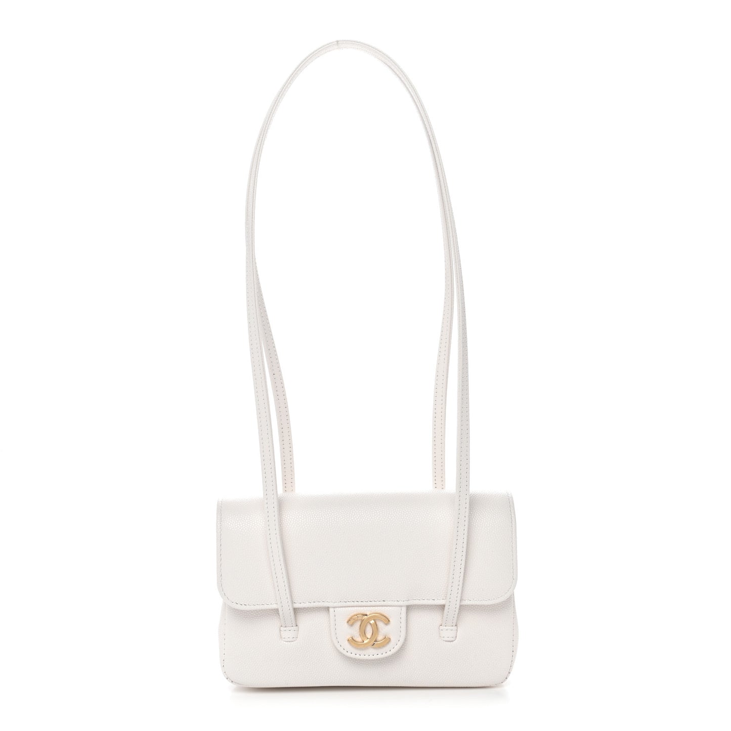 Shiny Caviar Mini Preppy Coco Shoulder Bag White