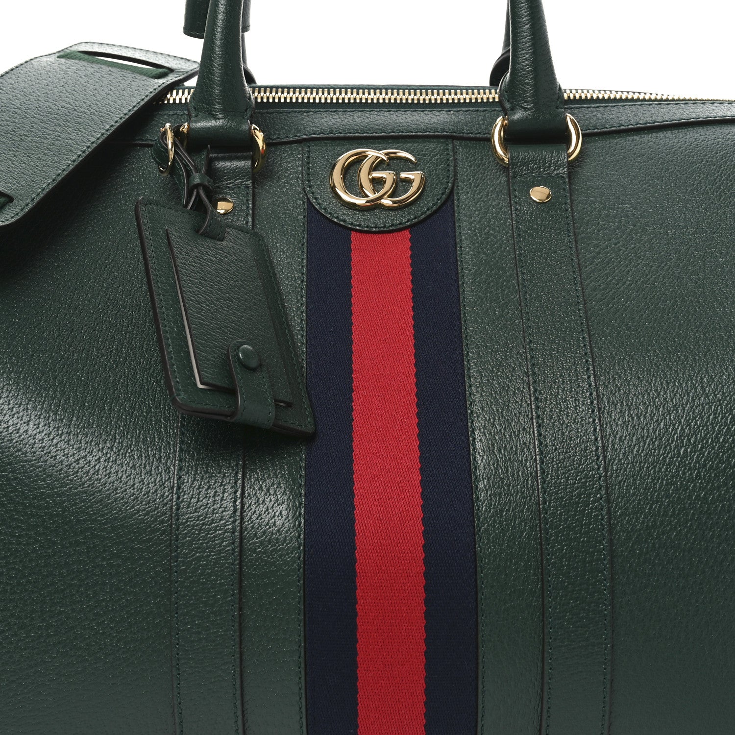 Gucci Textured Dollar Calfskin Web Medium Savoy Duffle Bag Green 7 of 9