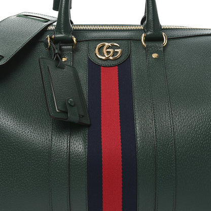 Gucci Textured Dollar Calfskin Web Medium Savoy Duffle Bag Green 7 of 9