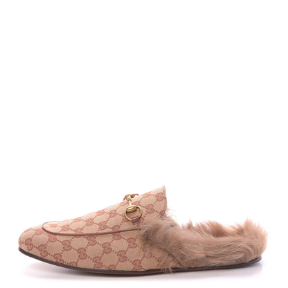 Gucci GG Monogram Fur Mens Princetown Slippers 12 Beige Ruggine Rust 1 of 9