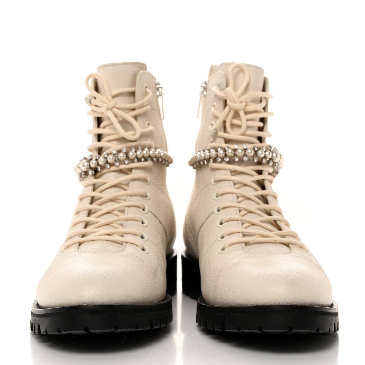 Jimmy Choo Grained Calfskin Crystal Embellished Cruz Combat Boots 39 White 2 of 8