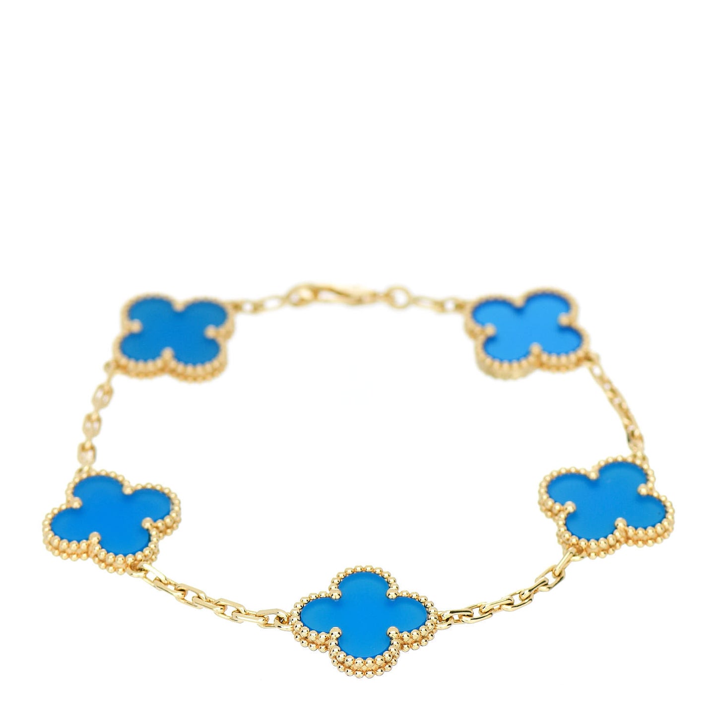 18K Yellow Gold Blue Agate 5 Motifs Vintage Alhambra Bracelet