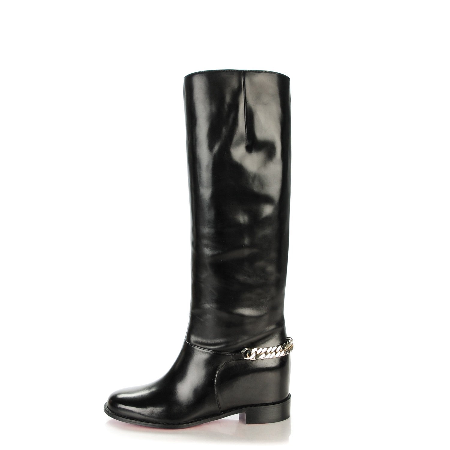 Christian Louboutin Calfskin Cate Chain Flat Tall Boots 37 Black 1 of 7