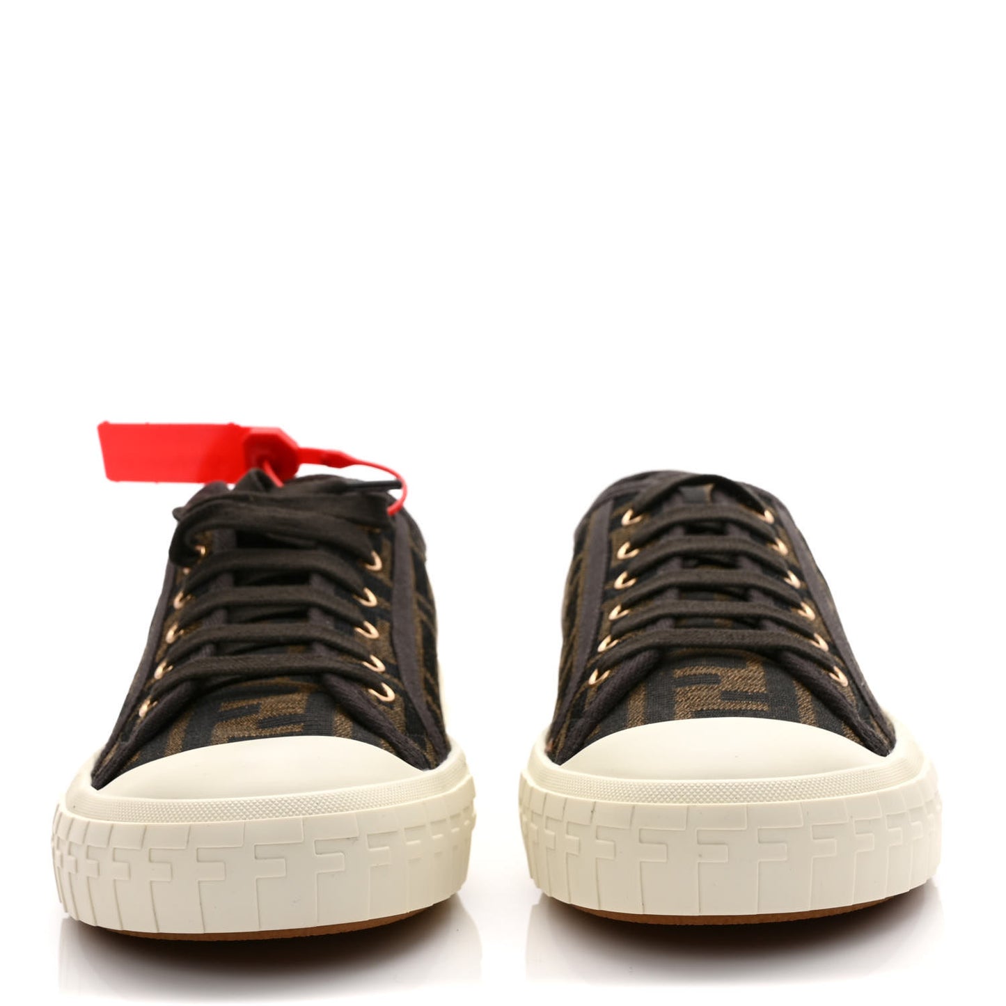 Fabric Jacquard FF Womens Domino Low Top Sneakers 40 Tobacco