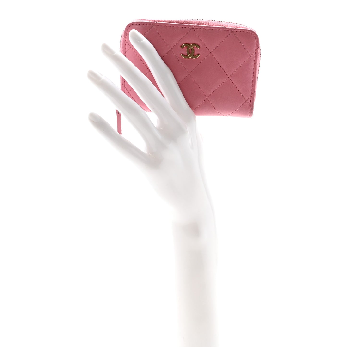 Lambskin Quilted Zip Coin Purse Pink