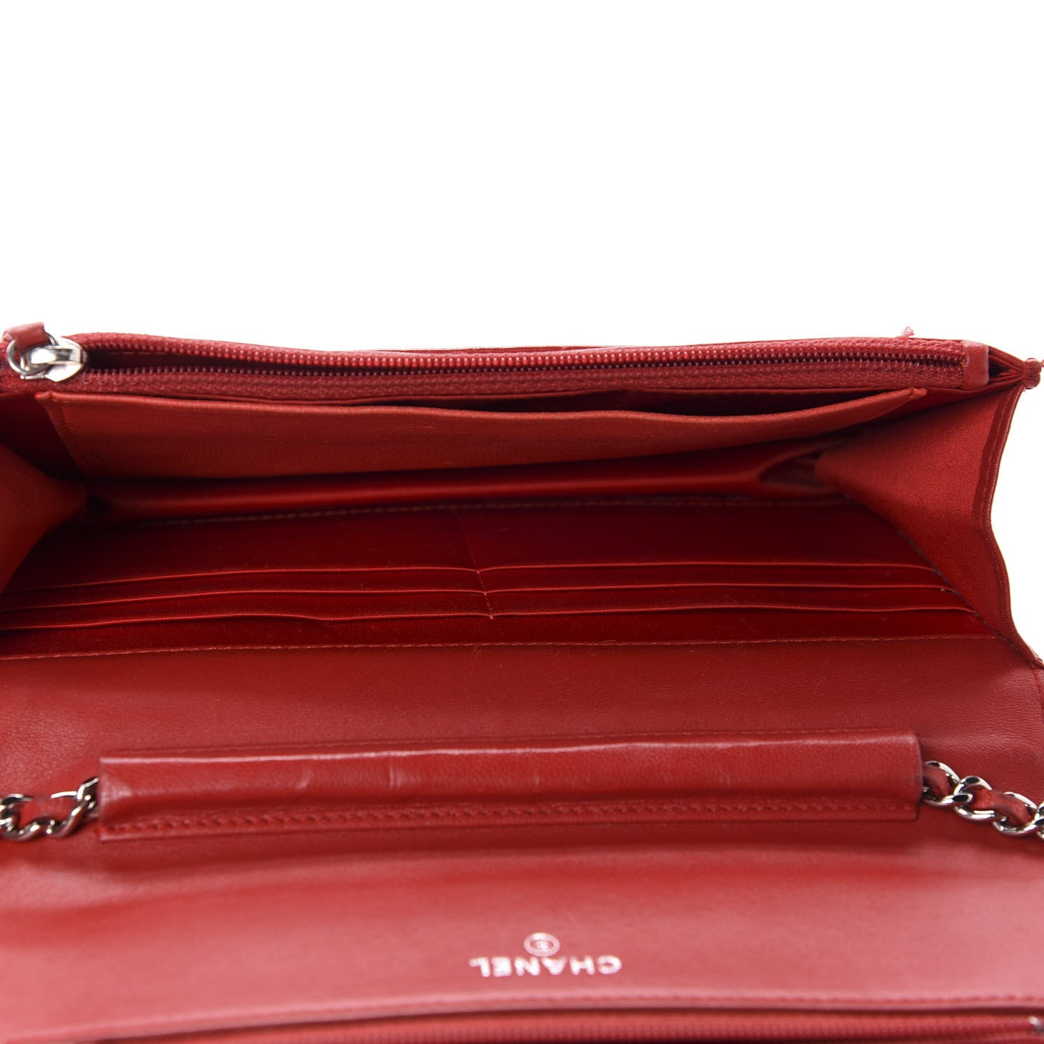 Chanel Lambskin Camellia Embossed Wallet On Chain WOC Red 5 of 14
