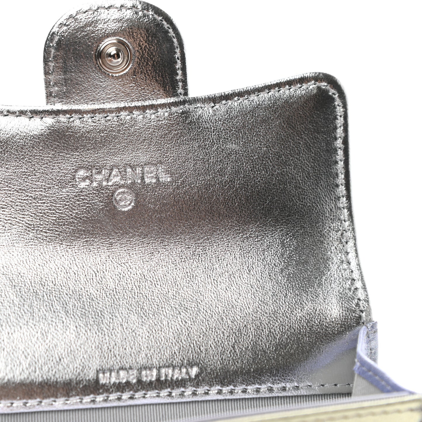 Gradient Metallic Calfskin Quilted Flap Card Holder Wallet Silver Blue Yellow Purple