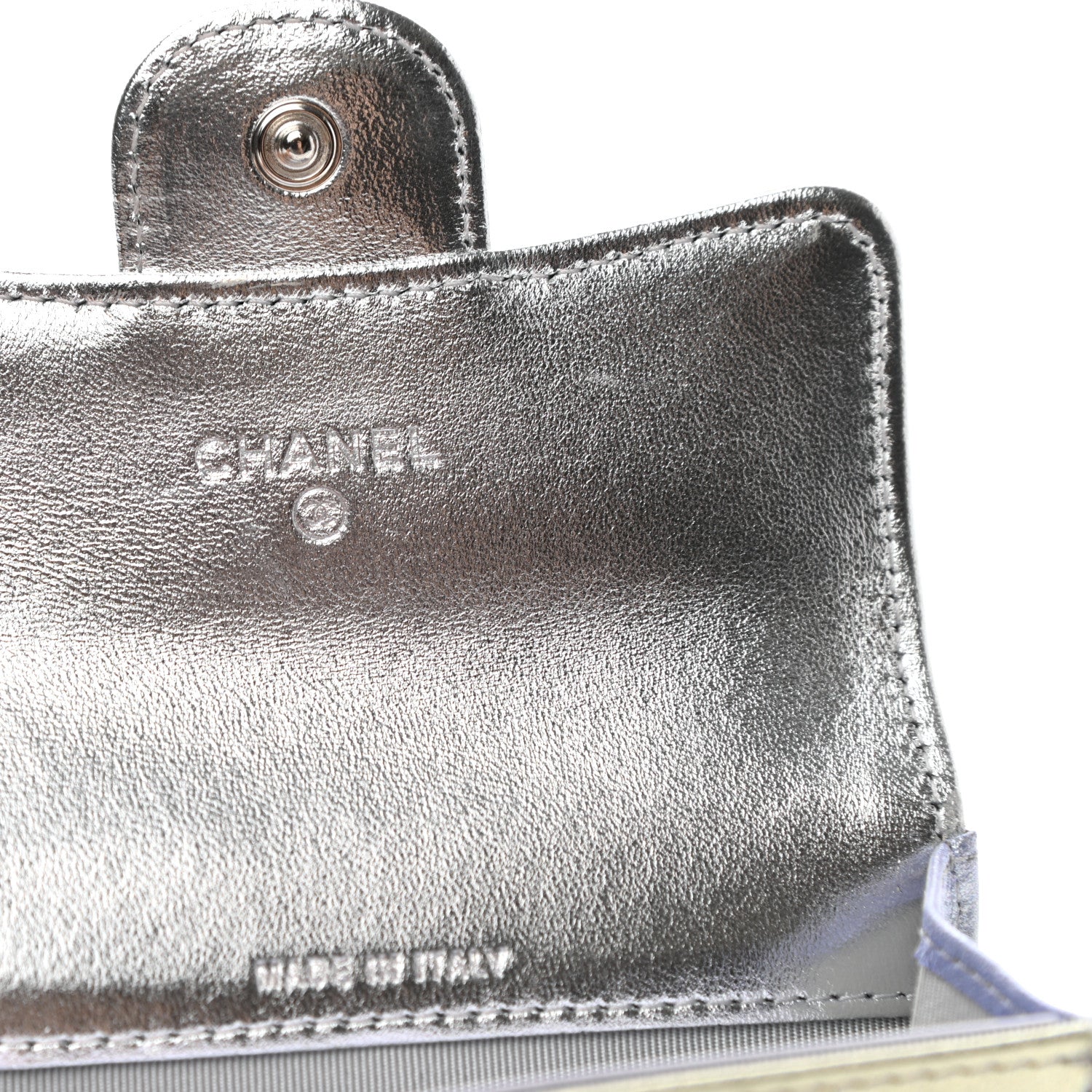 Chanel Gradient Metallic Calfskin Quilted Flap Card Holder Wallet Silver Blue Yellow Purple 6 of 8