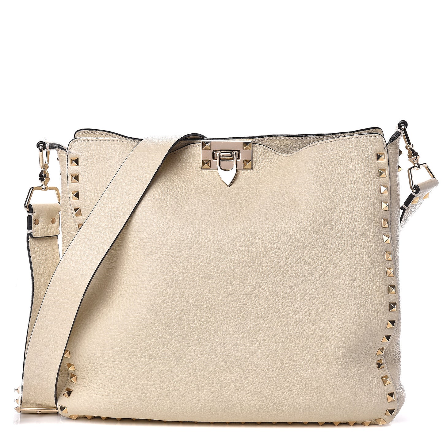 Pebbled Calfskin Large Rockstud Flip-Lock Messenger Bag Light Ivory