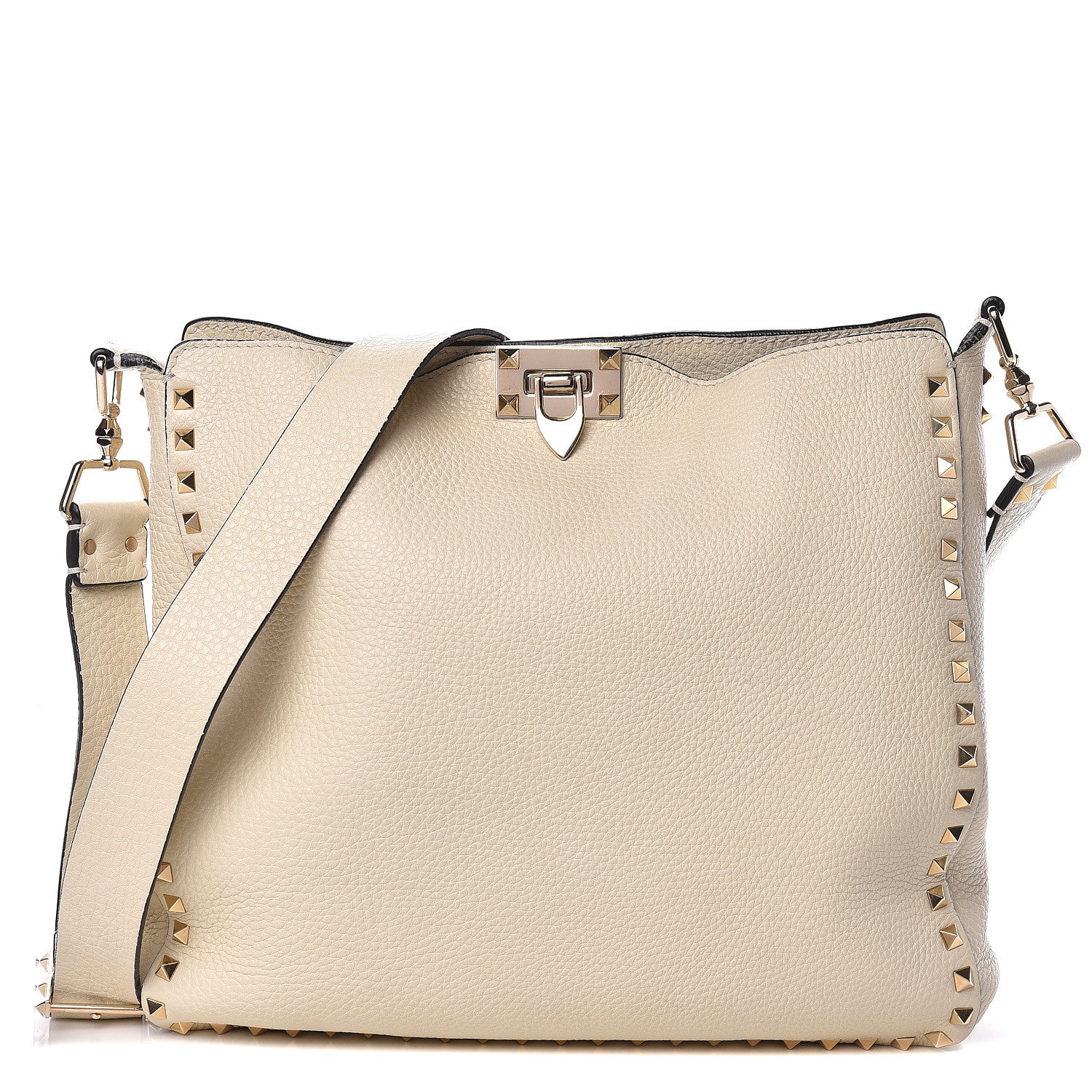 Valentino Garavani Pebbled Calfskin Large Rockstud Flip-Lock Messenger Bag Light Ivory 1 of 12