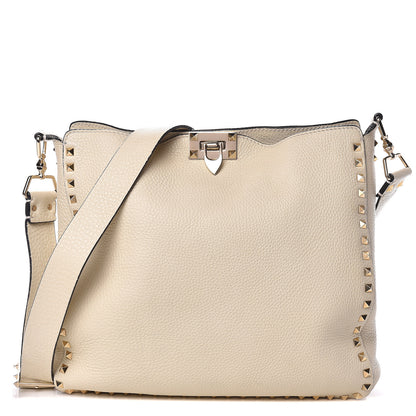 Valentino Garavani Pebbled Calfskin Large Rockstud Flip-Lock Messenger Bag Light Ivory 1 of 12
