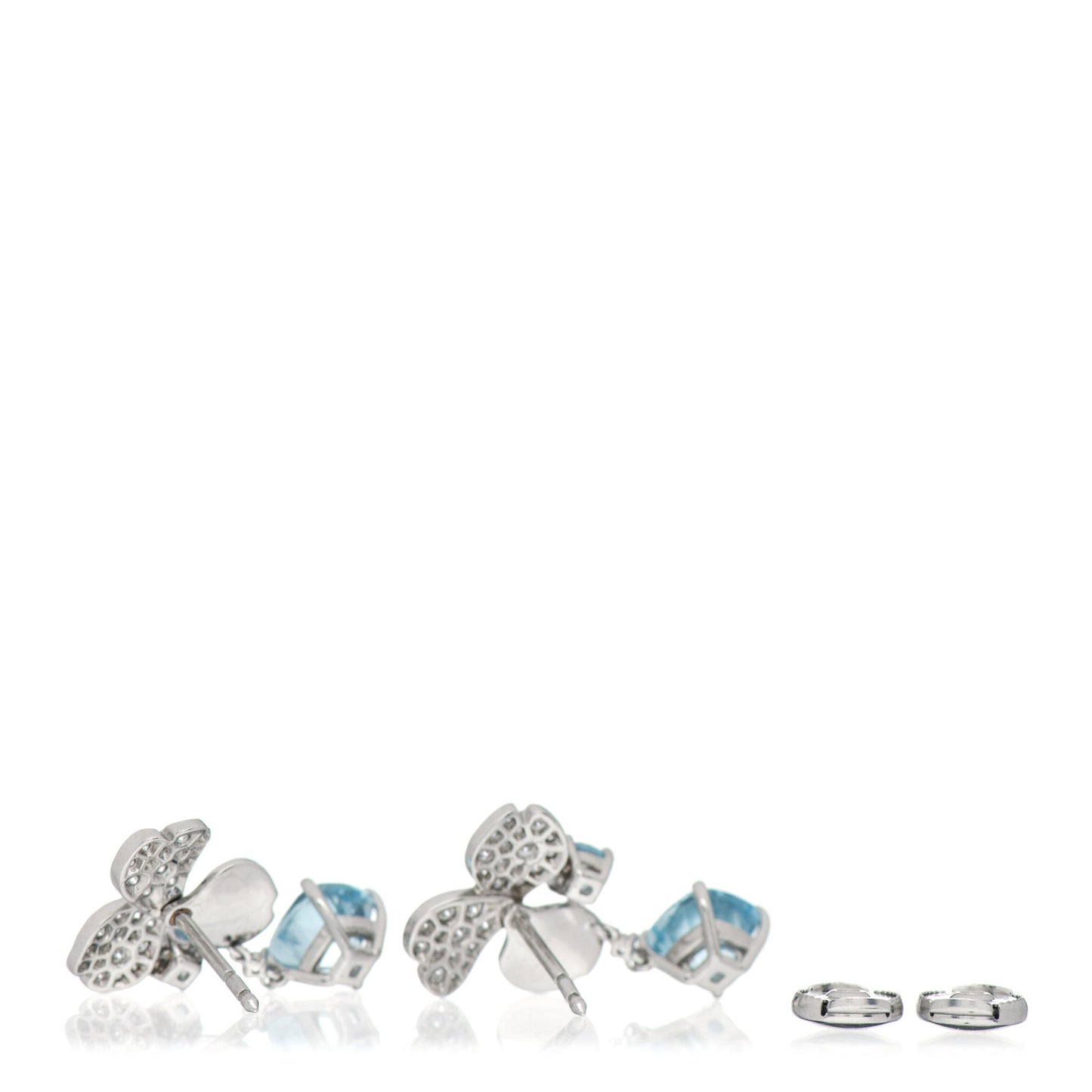 Platinum Diamond Aquamarine Paper Flowers Single Drop Earrings
