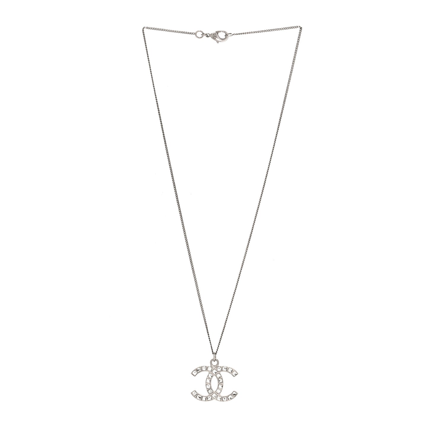 Baguette Crystal CC Necklace Silver