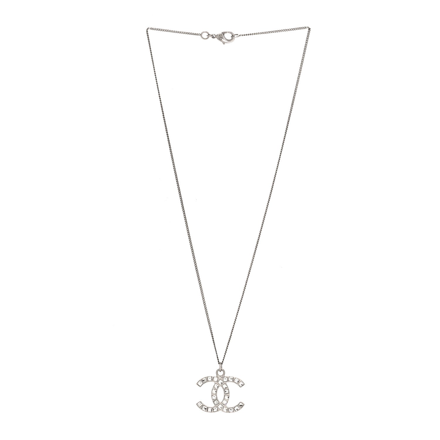 Chanel Baguette Crystal CC Necklace Silver 3 of 5