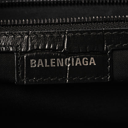 Balenciaga Semi Shiny Calfskin Crocodile Embossed Neo Cagole Black Hardware City Handbag Black 7 of 11