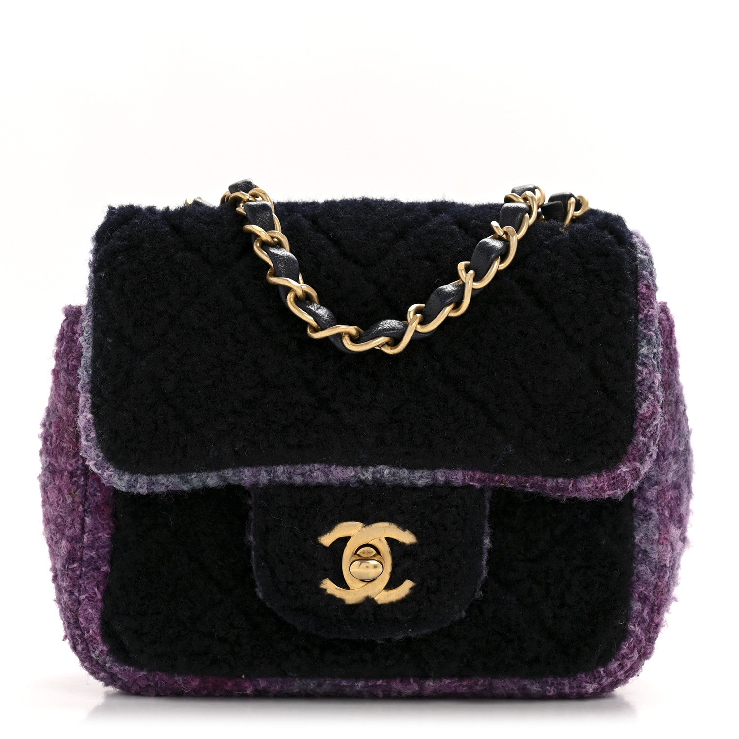 Chanel Shearling Tweed Quilted Mini Square Flap Bag Purple 1 of 13