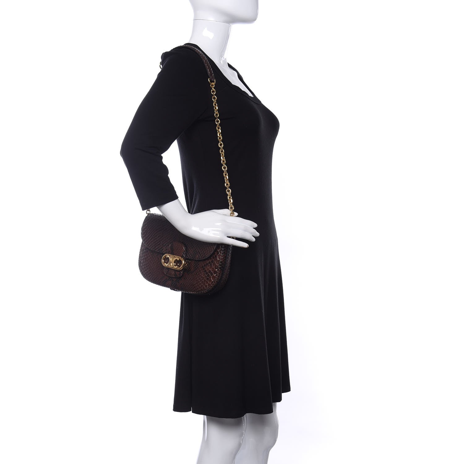 Celine Snakeskin Medium Chain Maillon Triomphe Brown 2 of 8