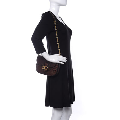 Celine Snakeskin Medium Chain Maillon Triomphe Brown 2 of 8