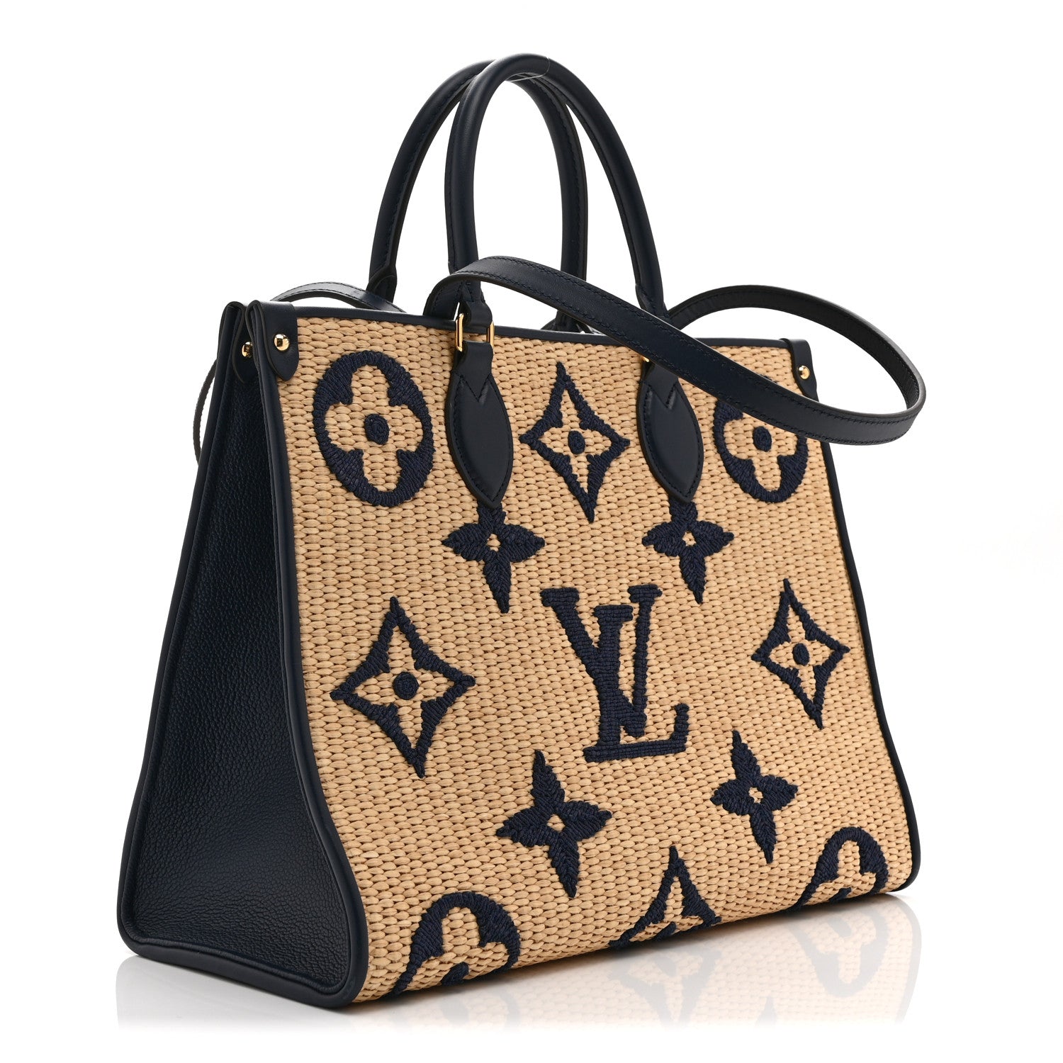 Louis Vuitton Raffia Calfskin Monogram Giant Onthego MM Blue 3 of 9
