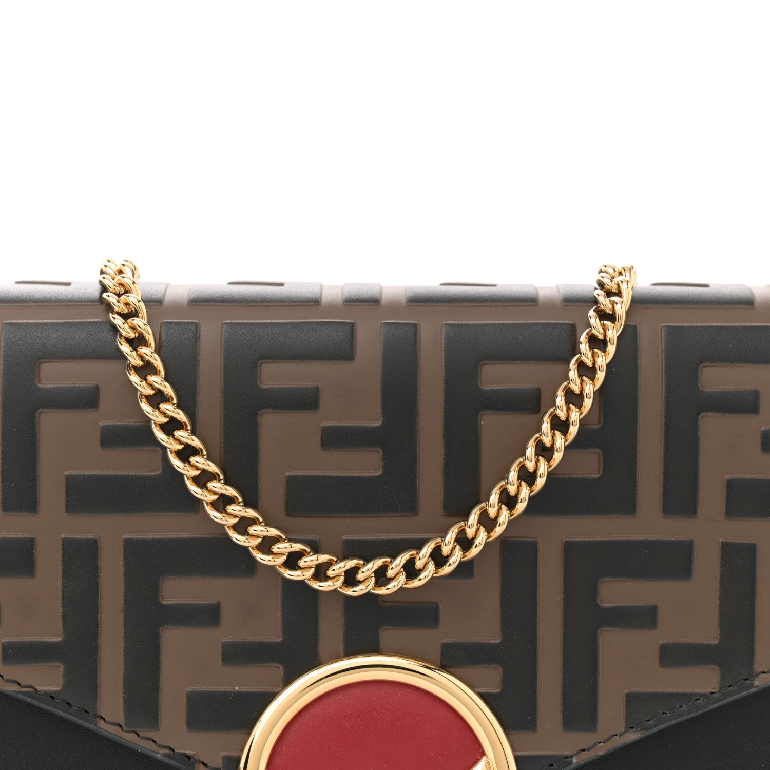 Fendi Vitello Cruise F is Fendi Bi-Color FF 1974 Embossed Medium Envelope Wallet On Chain Aspargo Maya Black Maya 7 of 10