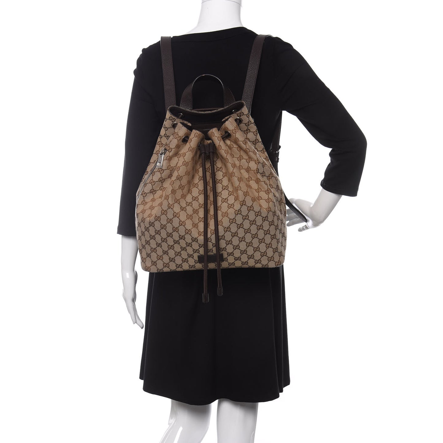 Monogram Dollar Calfskin O Drawstring Backpack Beige Ebony Testa di Moro Dark Chocolate