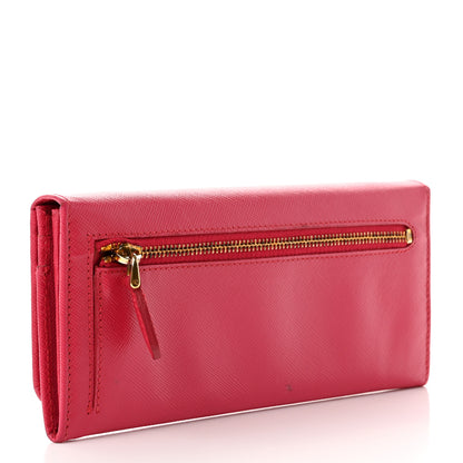 Prada Saffiano Metal Continental Flap Wallet Peonia 3 of 9