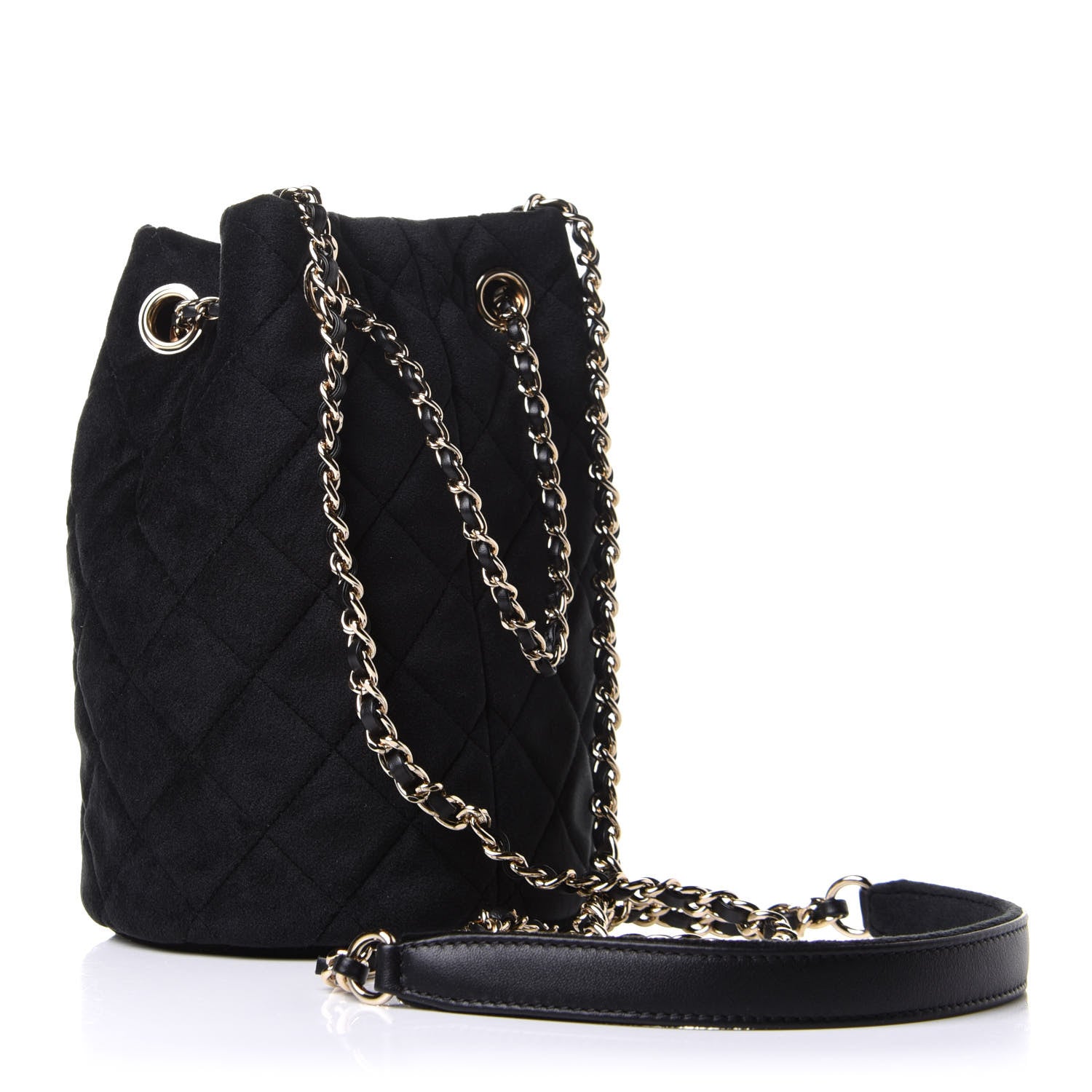 Chanel Velvet Quilted Pearl Crush Drawstring Bag Black 3 of 10