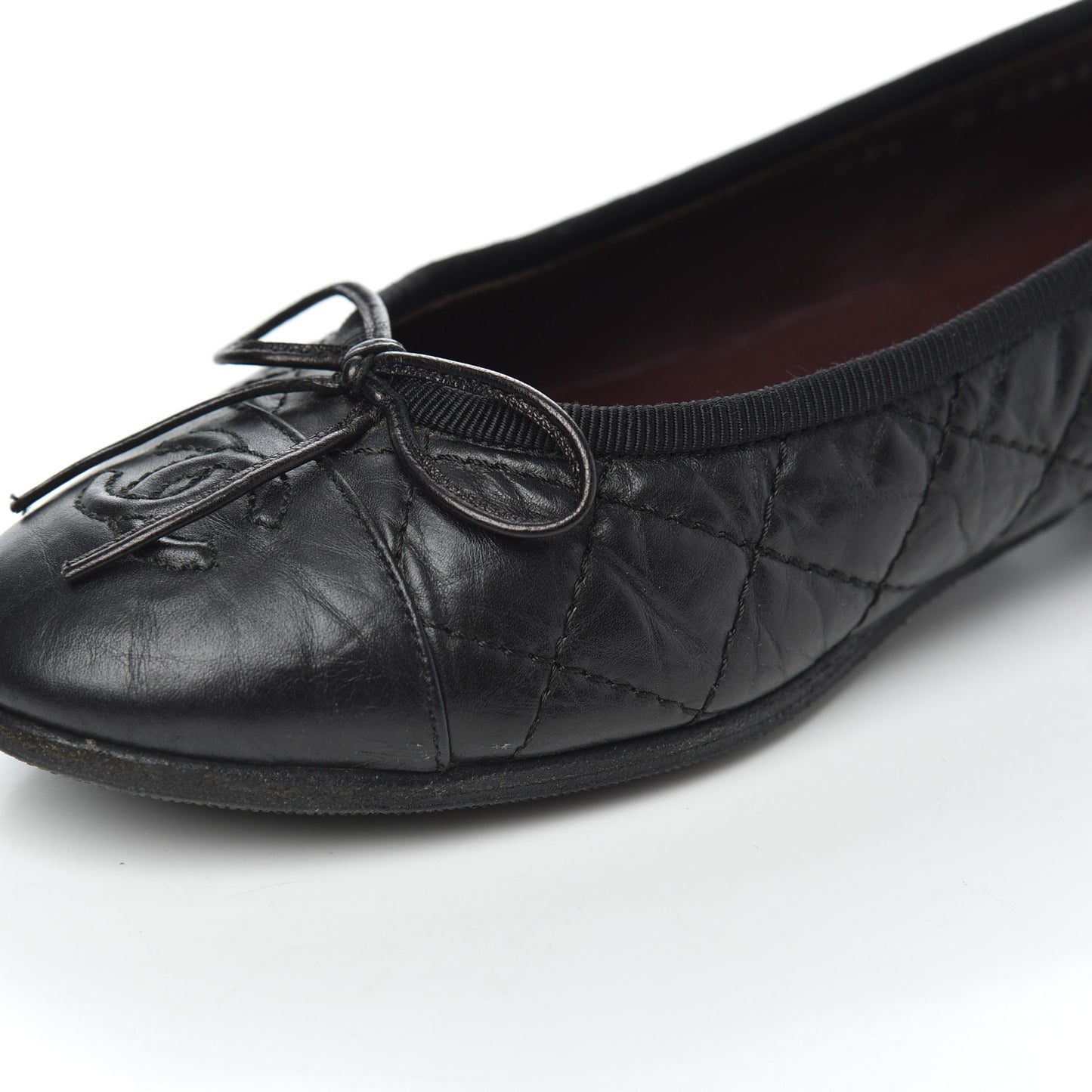Aged Calfskin Quilted CC Cap Toe Ballerina Flats 36 Black