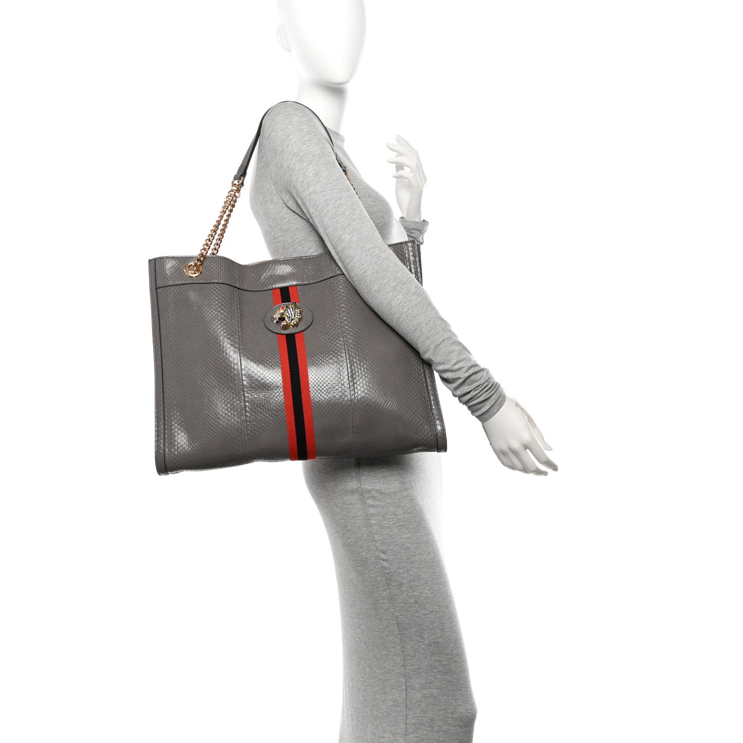 Gucci Snakeskin Large Rajah Chain Tote Dusty Grey 2 of 13