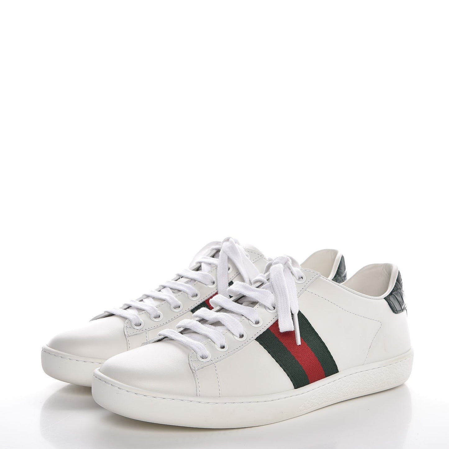 Calfskin Crocodile Web Ace Sneakers 35.5 White Green