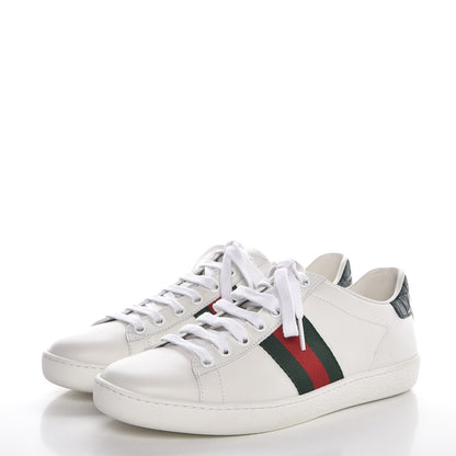 Gucci Calfskin Crocodile Web Ace Sneakers 35.5 White Green 3 of 10