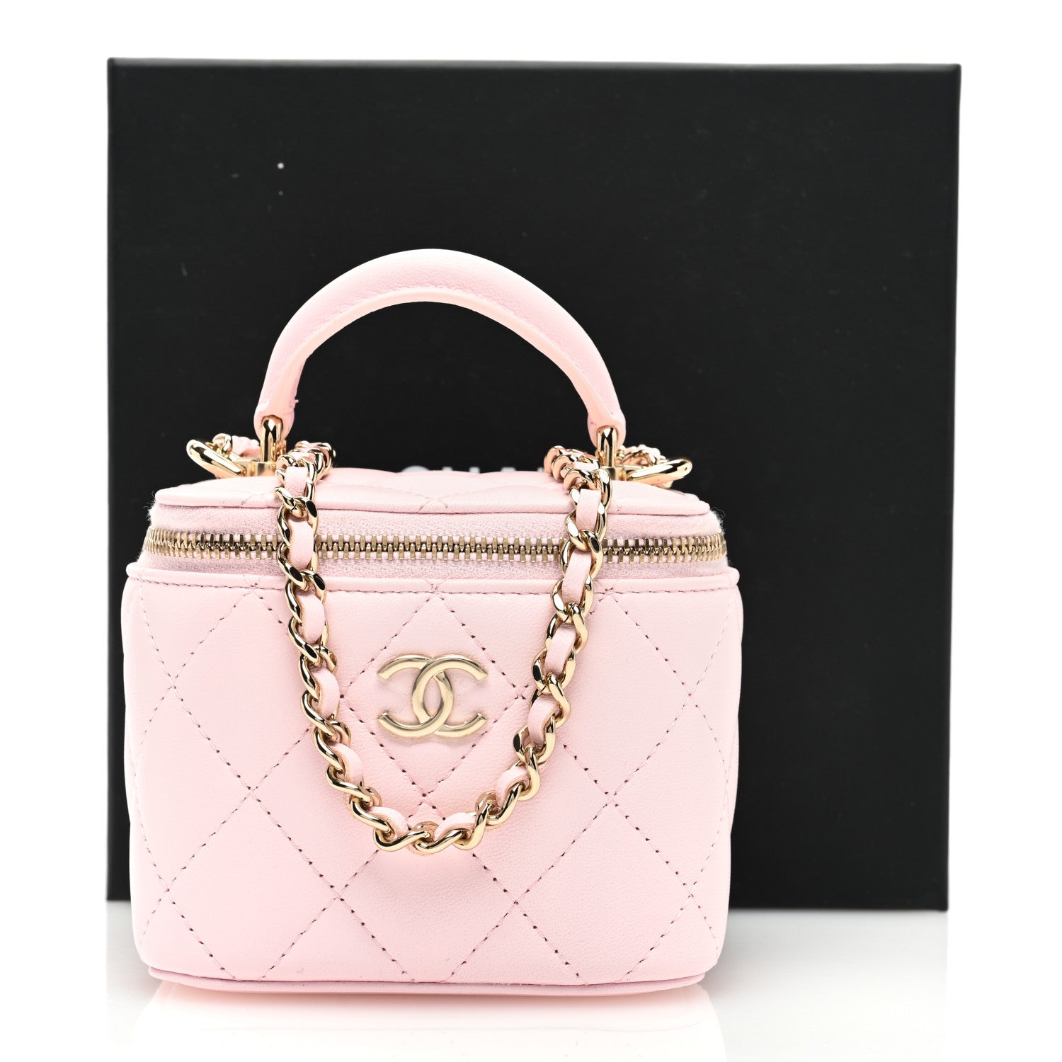 Chanel Lambskin Quilted Top Handle Mini Vanity Case With Chain Light Pink 11 of 11