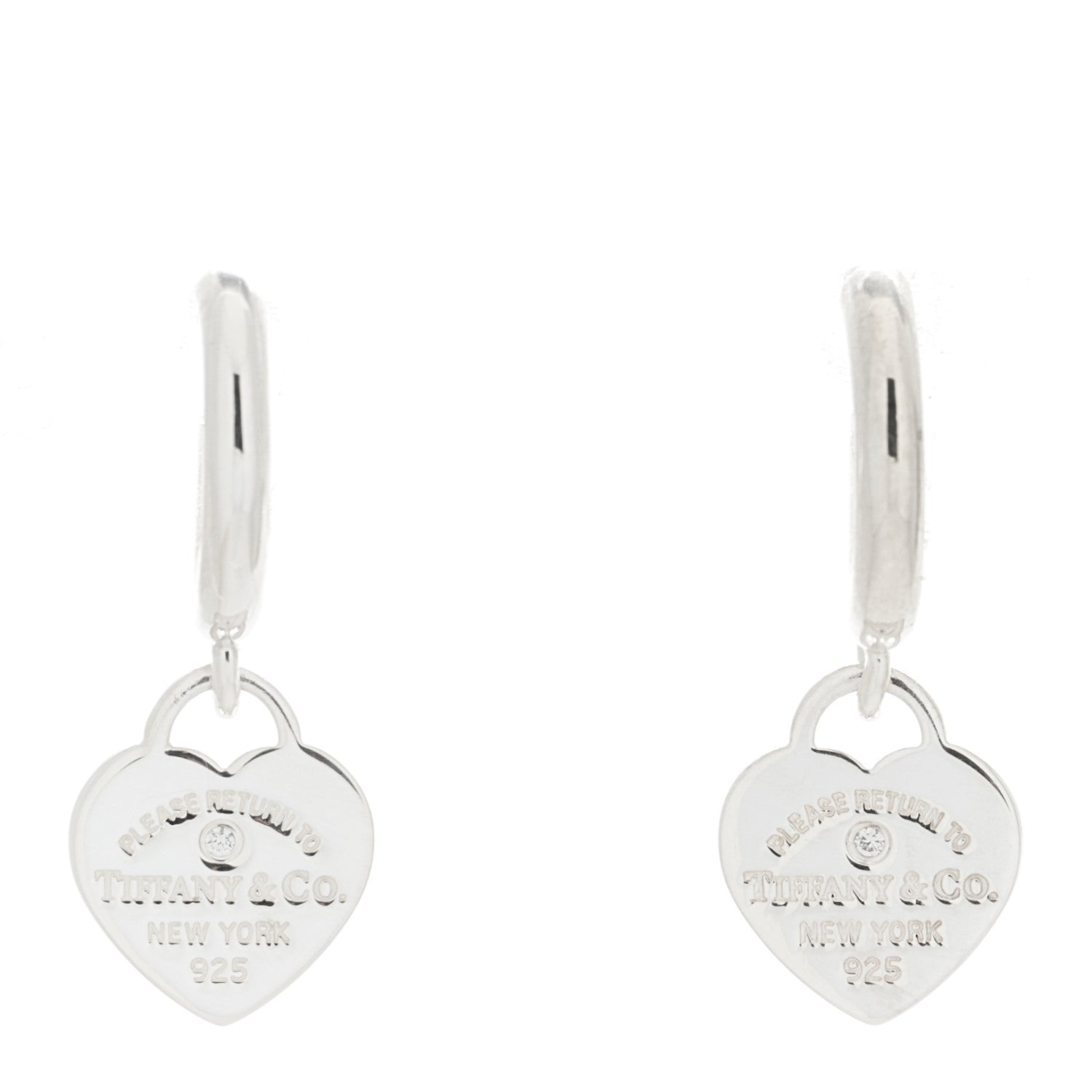 Tiffany Sterling Silver Diamond Mini Return To Tiffany Heart Hoop Earrings 1 of 5
