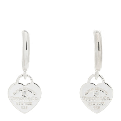 Tiffany Sterling Silver Diamond Mini Return To Tiffany Heart Hoop Earrings 1 of 5