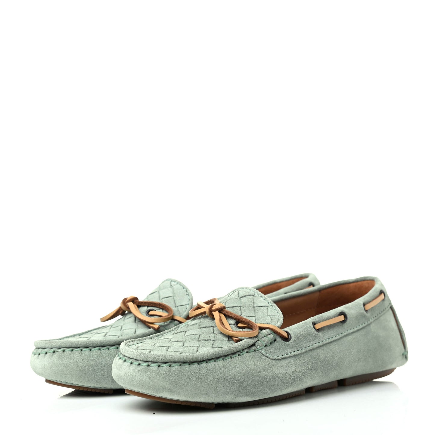 Suede Intrecciato Wave Driver Moccasin Loafers 36 New Sage