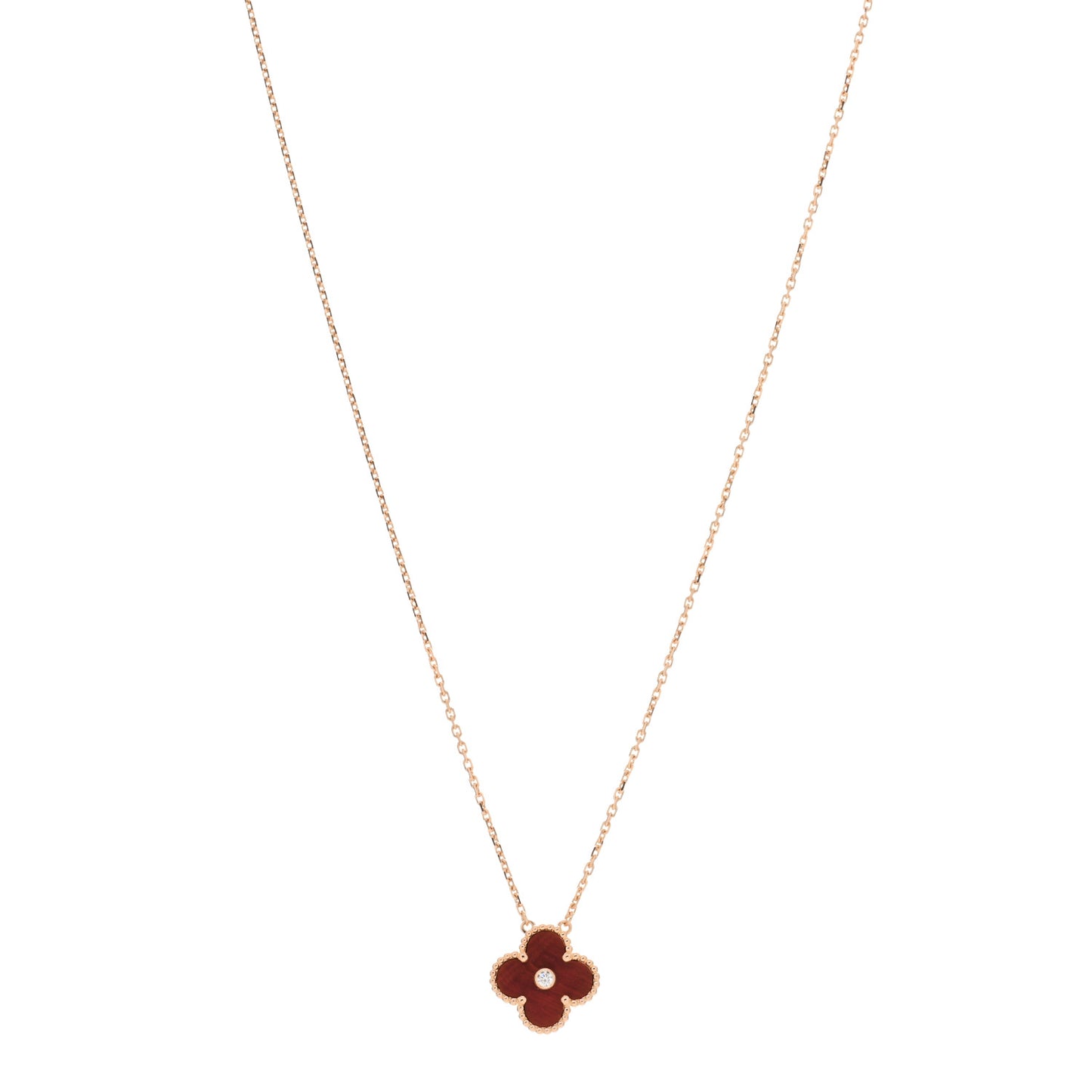 18K Rose Gold Diamond Bulls Eye Vintage Alhambra Pendant Necklace