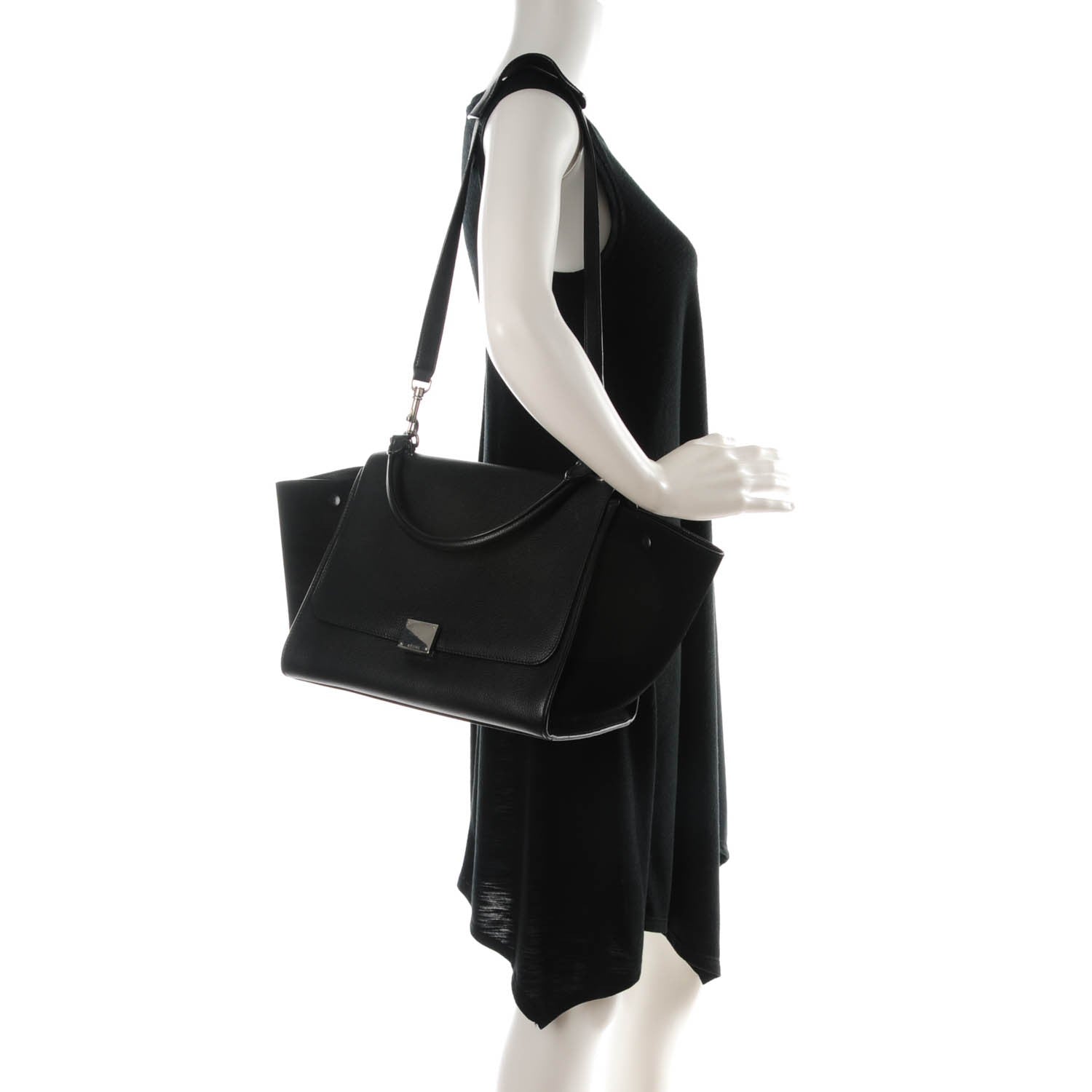 Celine Drummed Calfskin Suede Small Trapeze Black 2 of 7